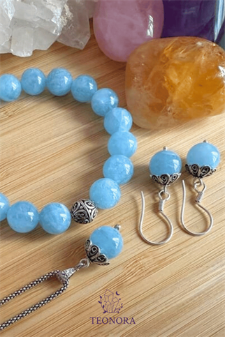 Akuamarin Taşlı 3'lü Gümüş Set (10mm)