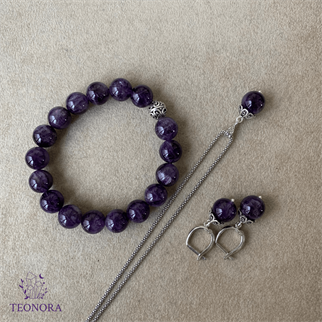 Ametist Taşlı Gümüş Set (10mm)