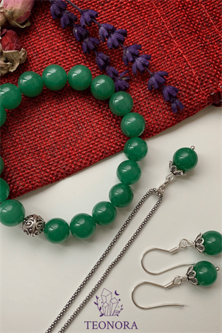 Aventurin Taşlı 3'lü Gümüş Set (10mm)