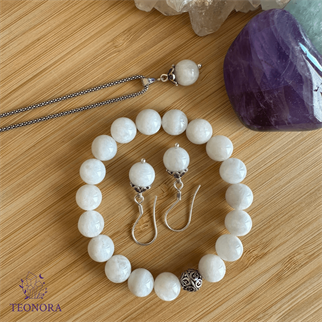 Ay Taşı (Moonstone) Gümüş Set (10mm)