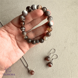 Botswana Akik Taşlı Gümüş Set (10mm)