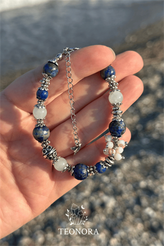 Lapis Lazuli & Akuamarin  Kuş Detaylı Doğal Taş Bileklik