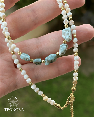 Larimar & Sedef Doğal Taş Kolye