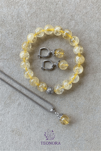 Sitrin Taşlı Gümüş Set (10mm)