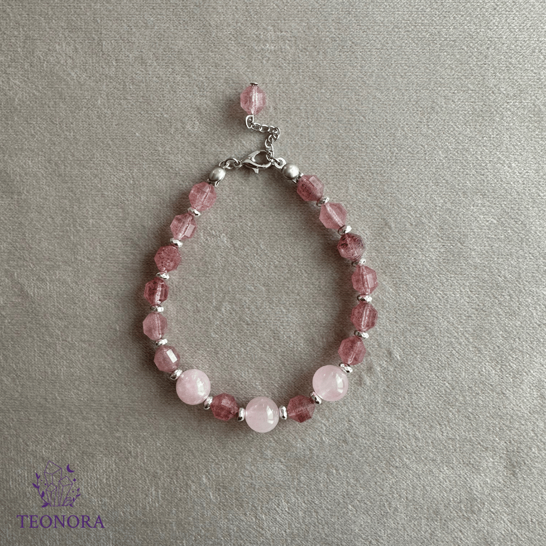 Çilek Kuvars ve Pembe Kuvars Taşlı Bileklik