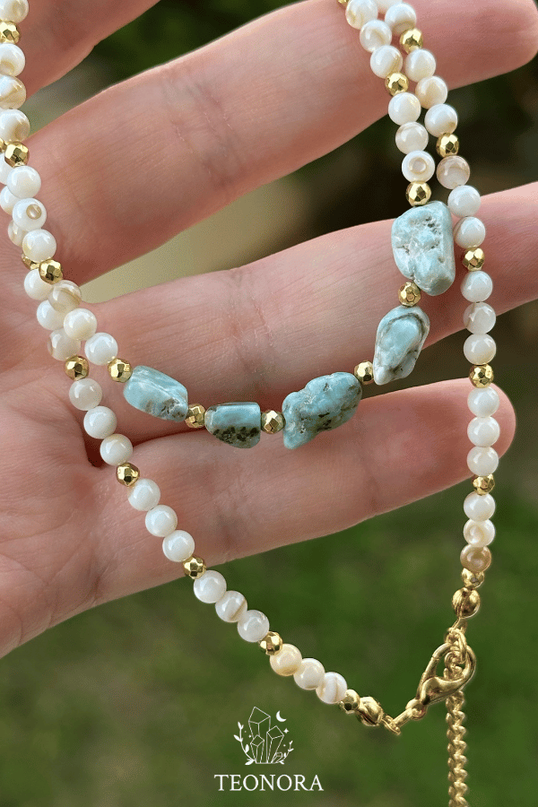 Larimar & Sedef Doğal Taş Kolye