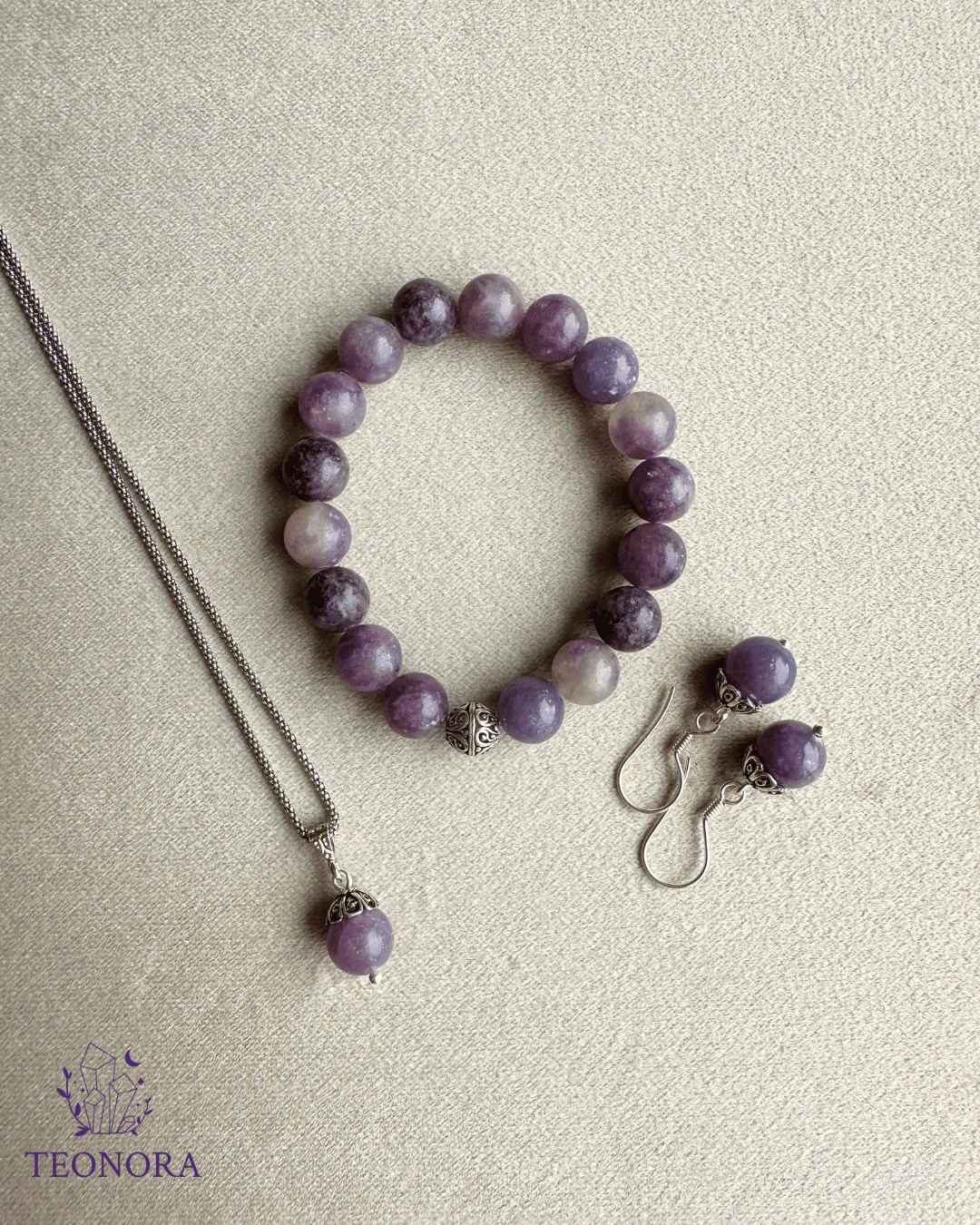 Lepidolit Taşlı Gümüş Set (10mm)