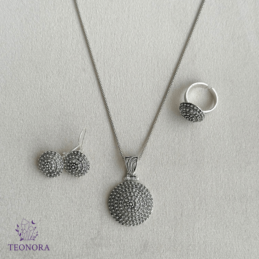 Nokta Model Gümüş Telkari Takı Seti (Kolye - Küpe - Yüzük)
