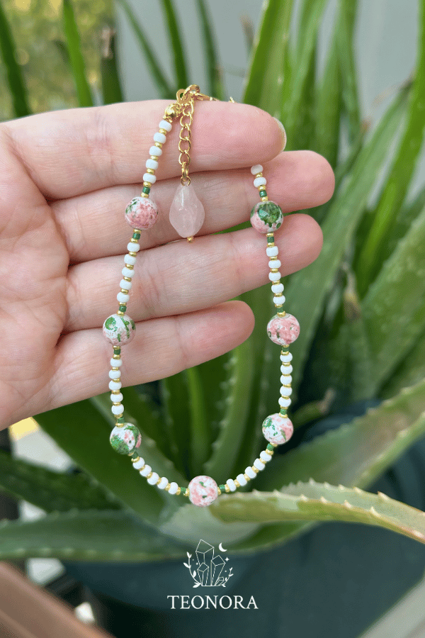 Pembe Kuvars Detaylı Halhal