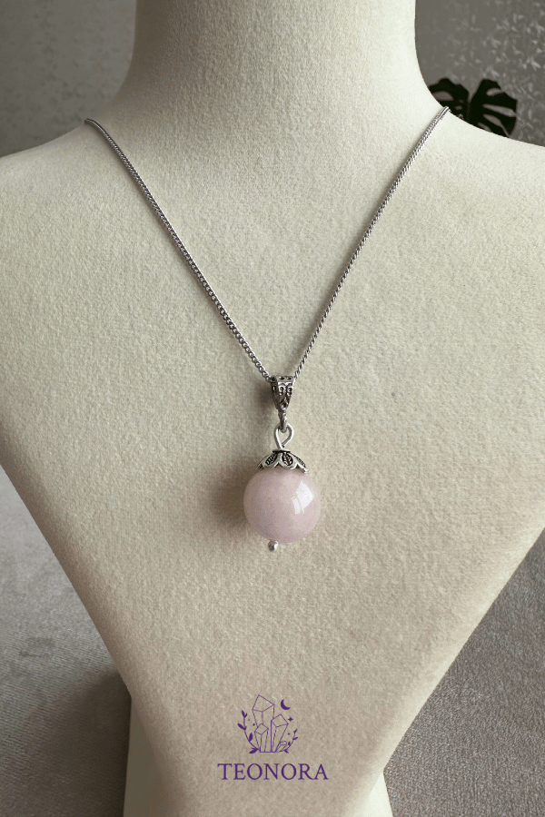Pembe Kuvars Gümüş Kolye (10mm - Küre Kesim)