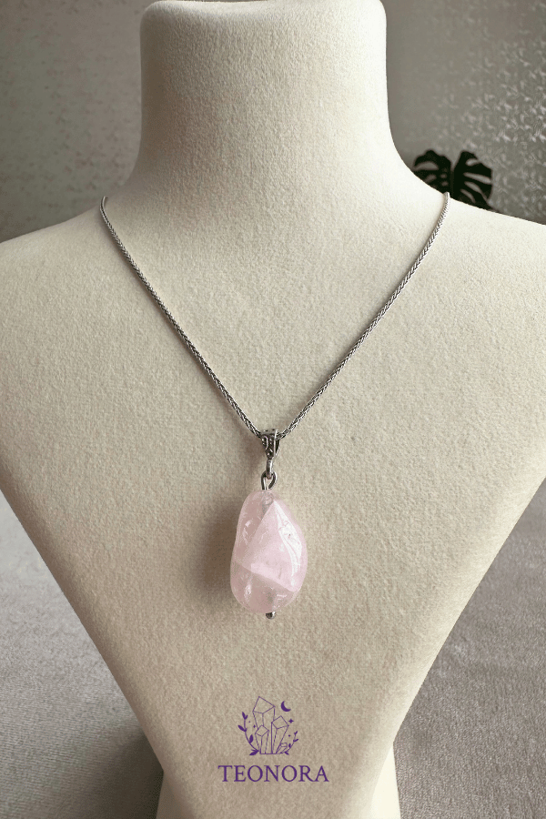 Pembe Kuvars Gümüş Kolye (Tamburlu Model 2)