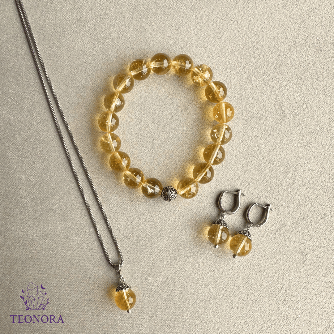 Sitrin Taşlı Gümüş Set (12mm)