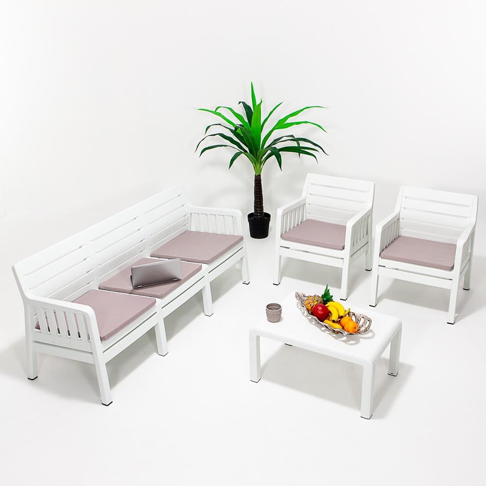 Lara Minderli (3+1+1+S)- Beyaz Bahçe Takımı Balkon - Bahçe - Teras Mobilyası 