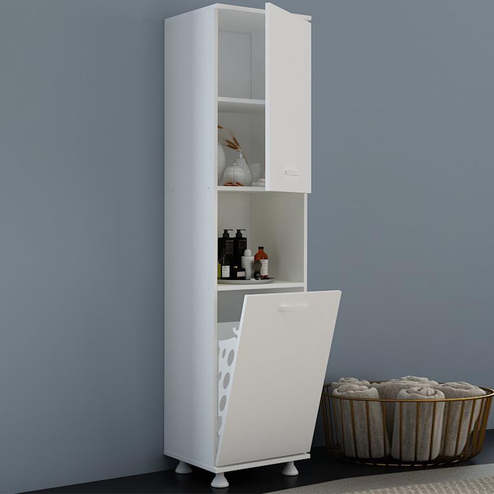 Mina Sepetli Çok Amaçlı Dolap  Banyo Dolabı Kiler Dolap Çamaşır Sepetli / Beyaz