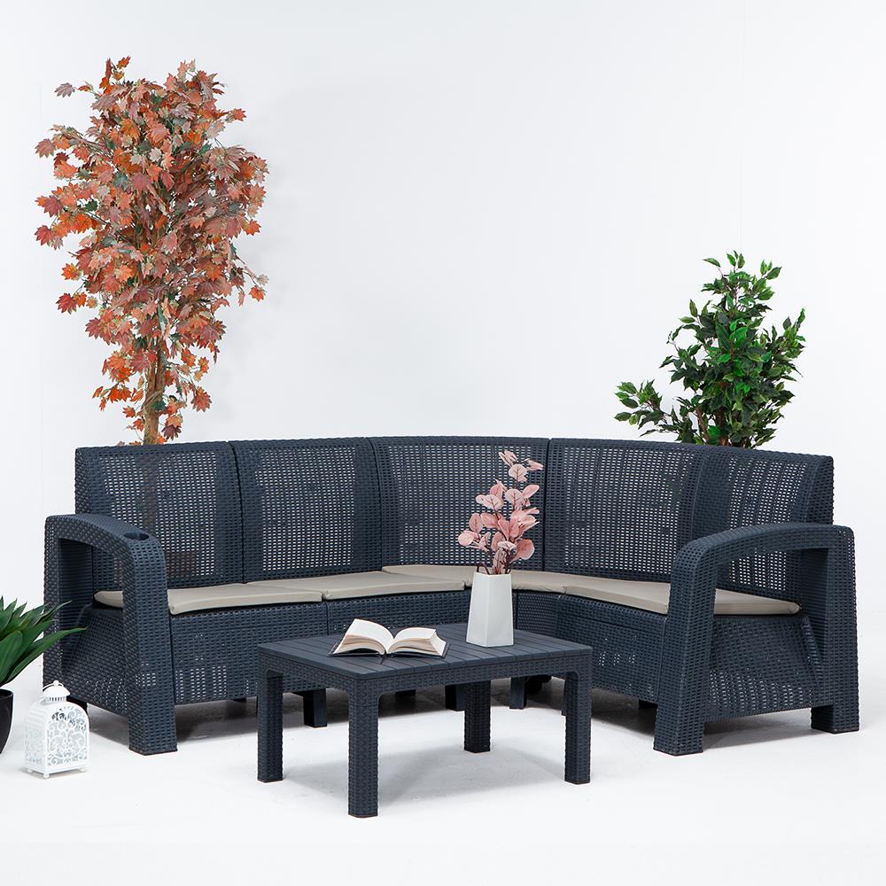 Olimpos 2/1 Minderli Köşe Bahçe&Balkon&Teras Mobilyası - Antrasit