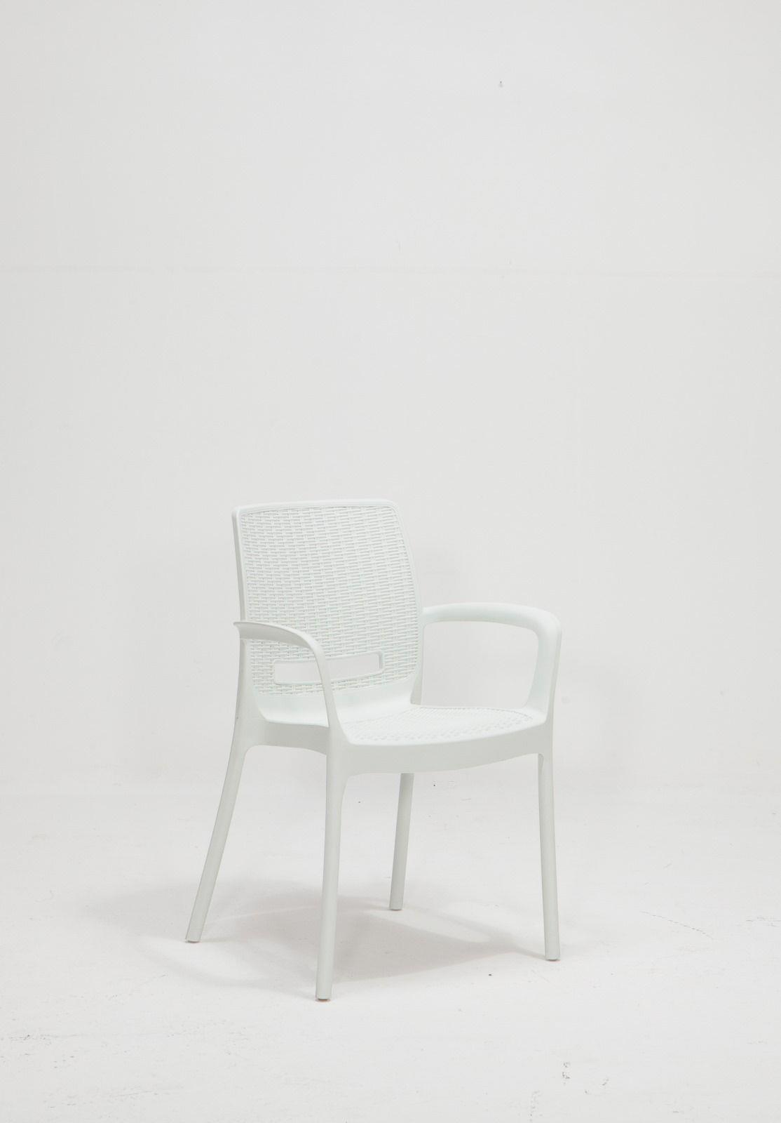 Rattan 80x80 Camsız Masa, Rattan Kollu 4 Adet Sandalye Bahçe Seti, Beyaz