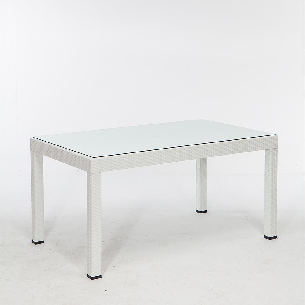 Rattan 90x150 Camlı Masa- Beyaz