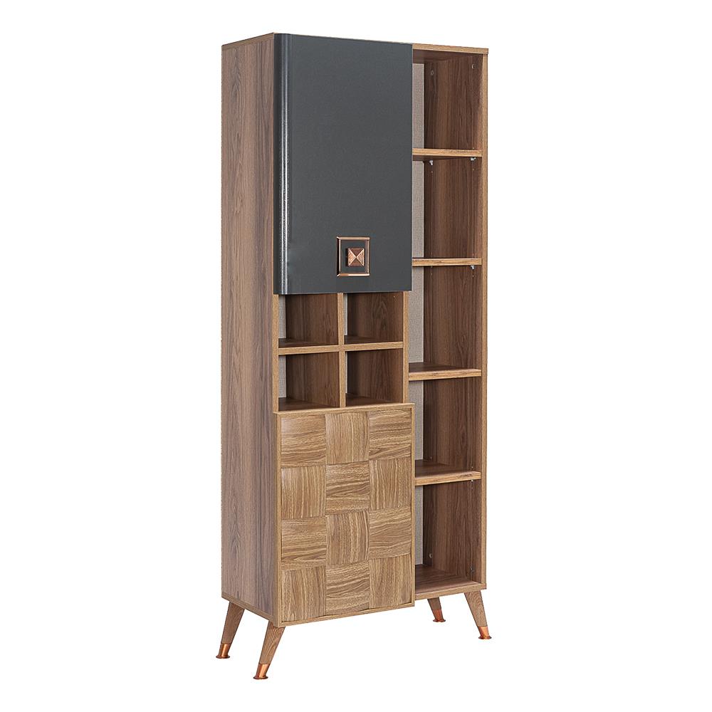 Retro Kitaplık - Ceviz&Gri