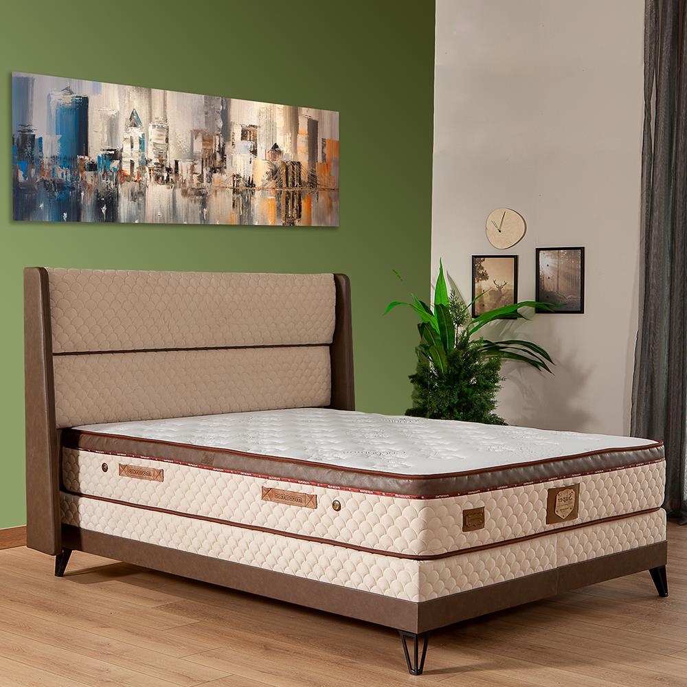 Süper Ortopedik Lüx 150x200 Yatak Baza Başlık Seti - Kahve