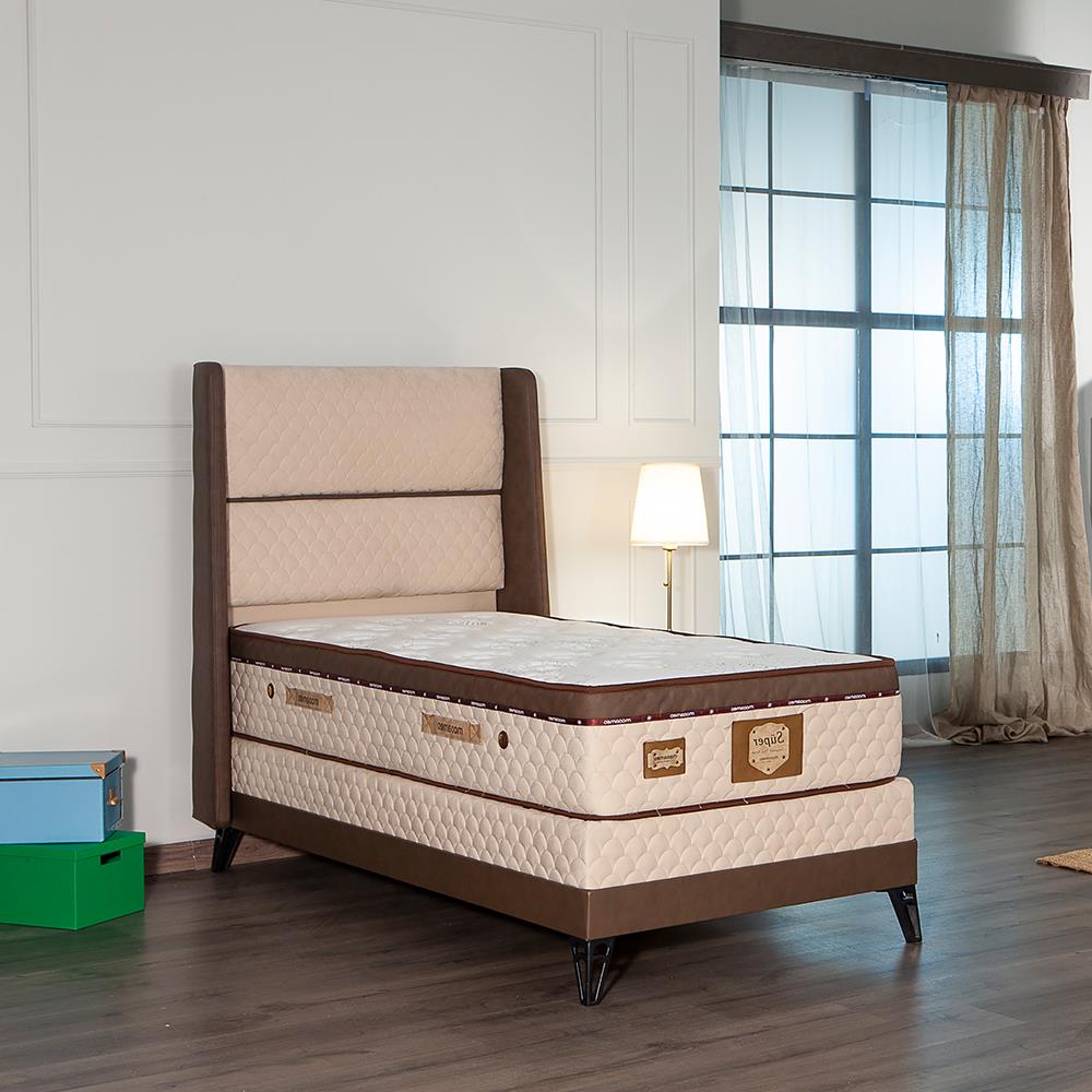 Süper Ortopedik Lüx 90x190 Yatak Baza Başlık Seti - Kahve