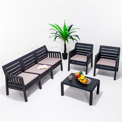 Lara Minderli (3+1+1+S)- Antrasit Bahçe Takımı Balkon - Bahçe - Teras Mobilyası 