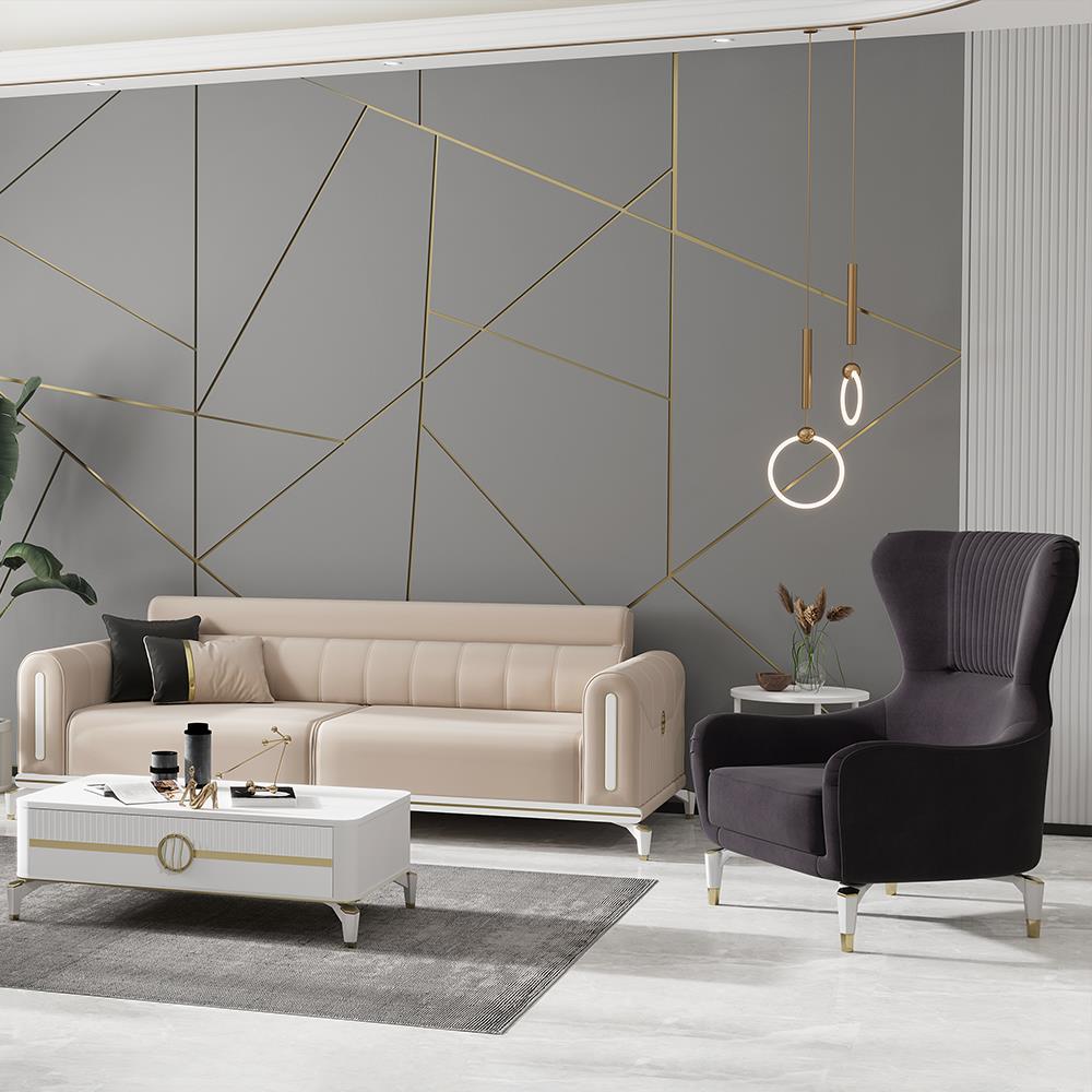 Bella Gold 3+1 Salon&oturma Odası Koltuk Takımı - Krem&Siyah