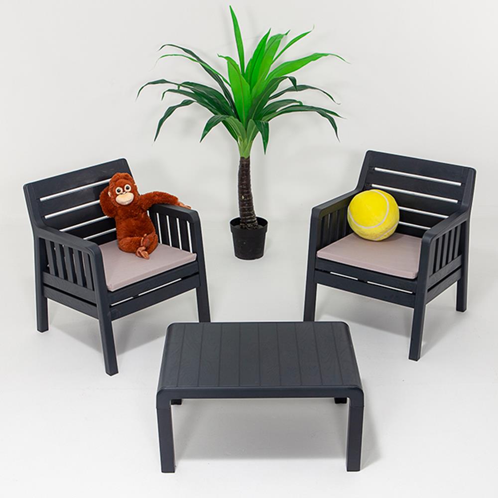 Lara Minderli 1+1+S Bahçe&Balkon&Teras Mobilyası - Antrasit