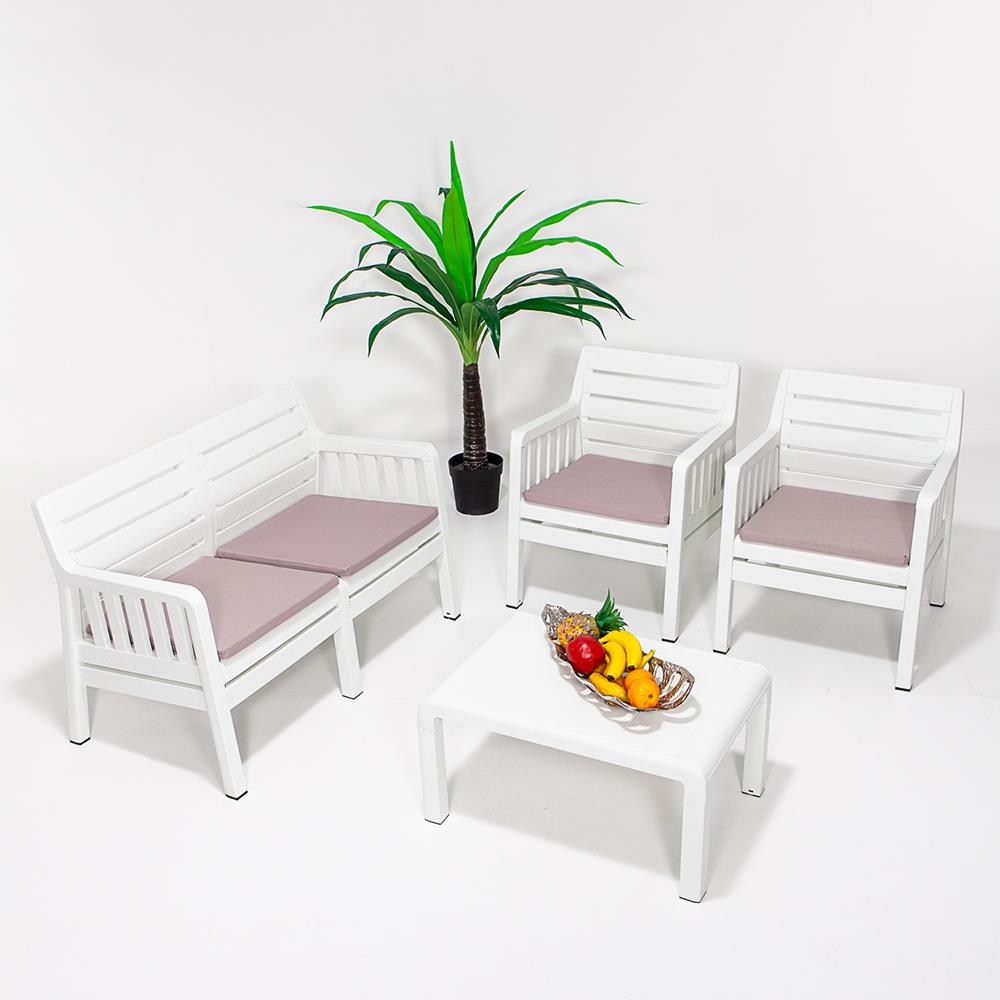 Lara Minderli (2+1+1+S)- Beyaz Bahçe Takımı Balkon - Bahçe - Teras Mobilyası 