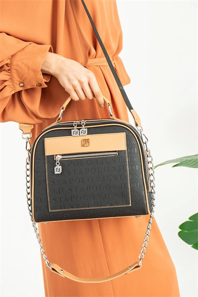Just Polo Siyah Taba Yeni Sezon Orta Boy 4 Bölmeli Omuz ve Çapraz Çantası 24x29cm PBU2057
