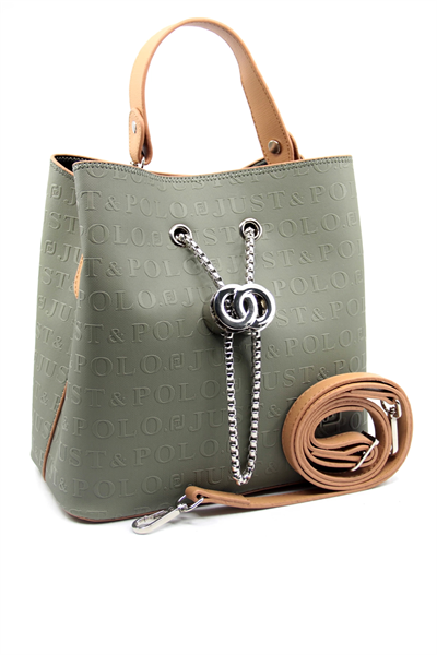 Just Polo Yeşil Monogram Baskılı 3 Bölmeli Kadın El & Omuz Çantası 24x23cm PBU2064