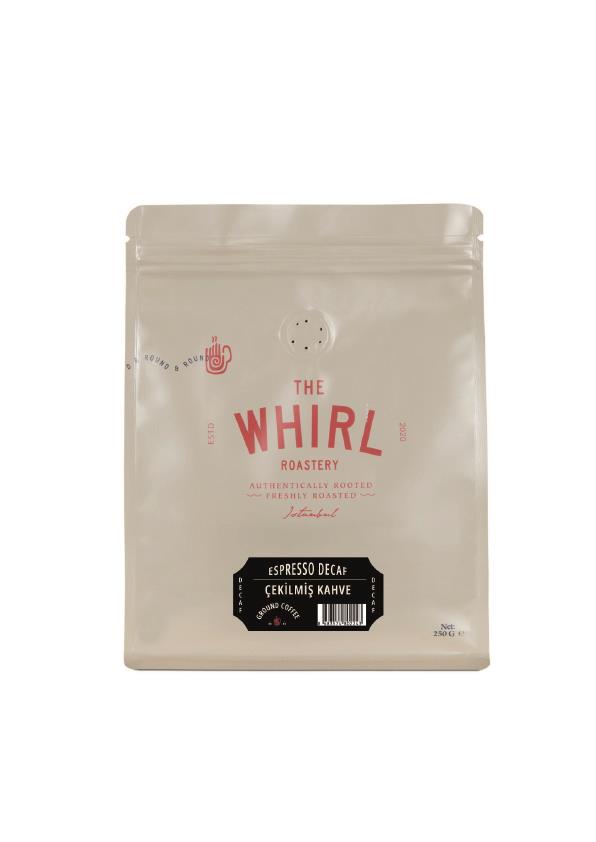 THE WHIRL Decaf 250 G Çekilmiş Espresso – Kafeinsiz %100 Arabica Espresso Çekirdekleri
