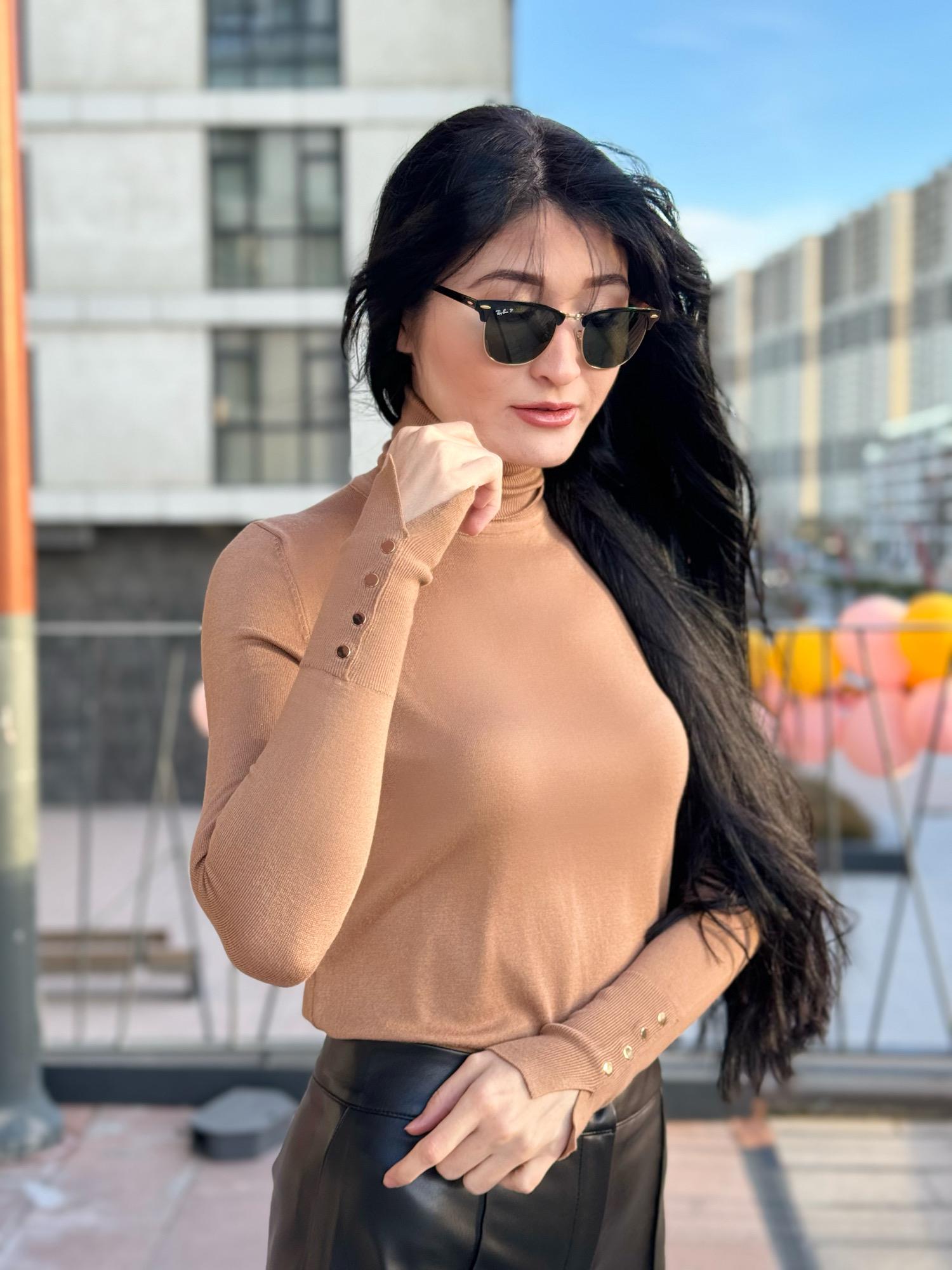 Dilvin Balıkçı Yaka Kolu Droplu Camel Renk Triko