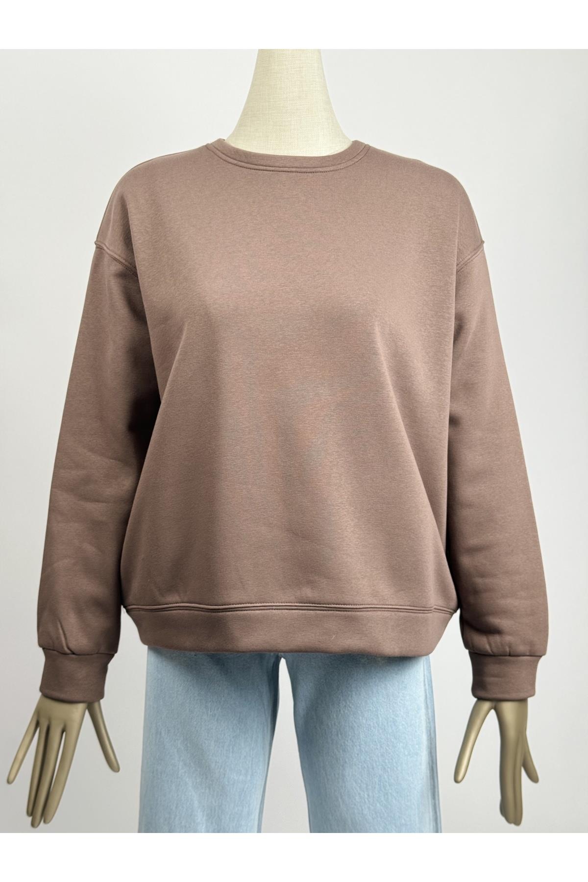 Kahverengi Bisiklet Yaka Oversize Sweatshirt