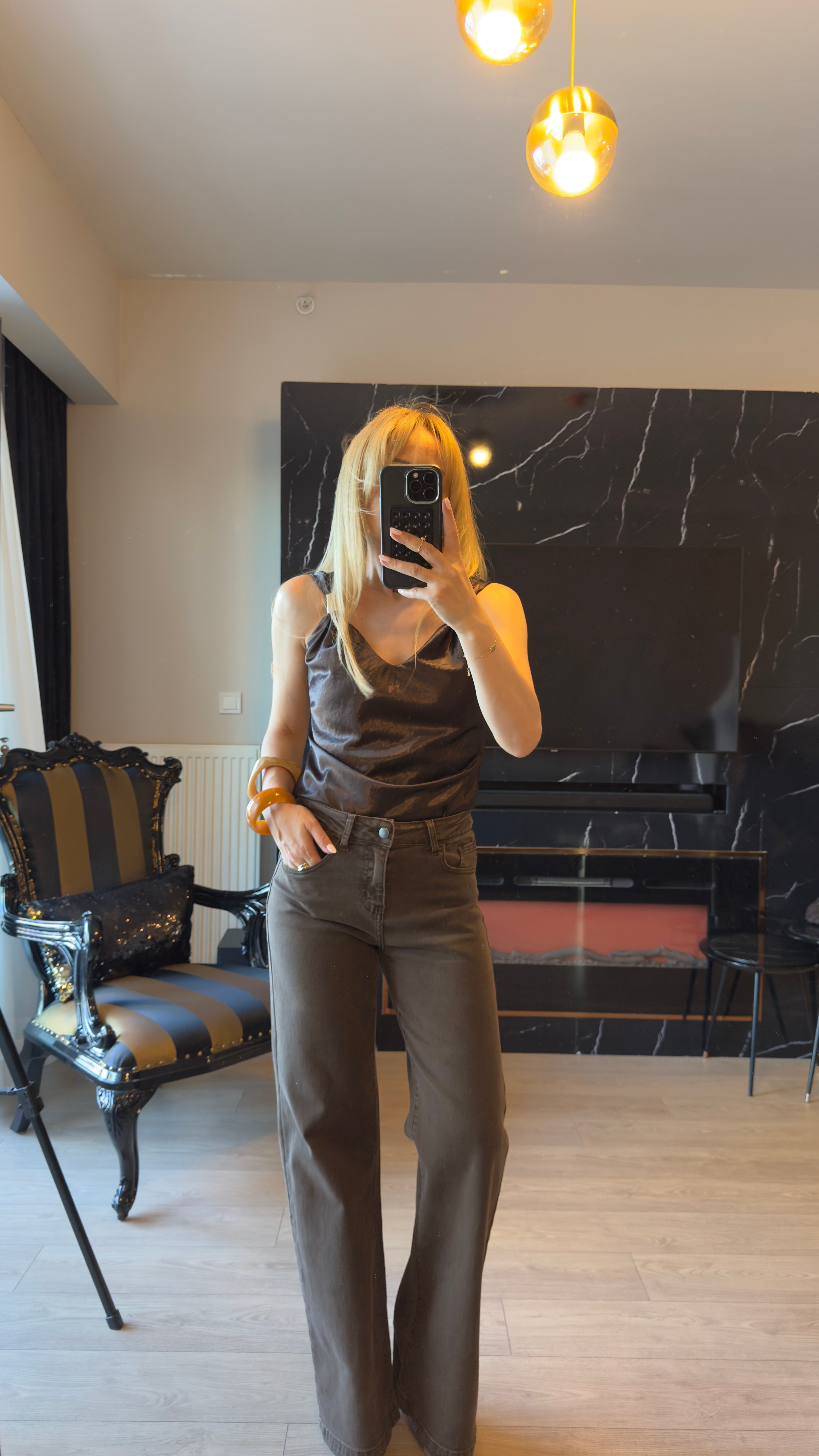 Kahverengi Yüksek Bel Wide Leg Jean