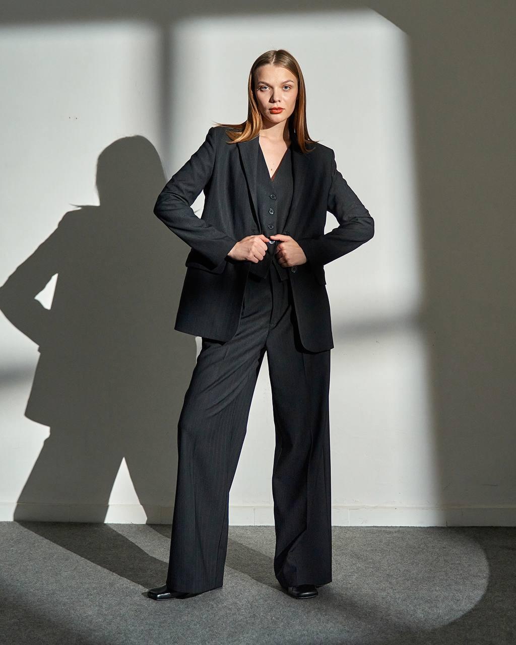 LACİVERT İNCE ÇİZGİLİ BLAZER CEKET