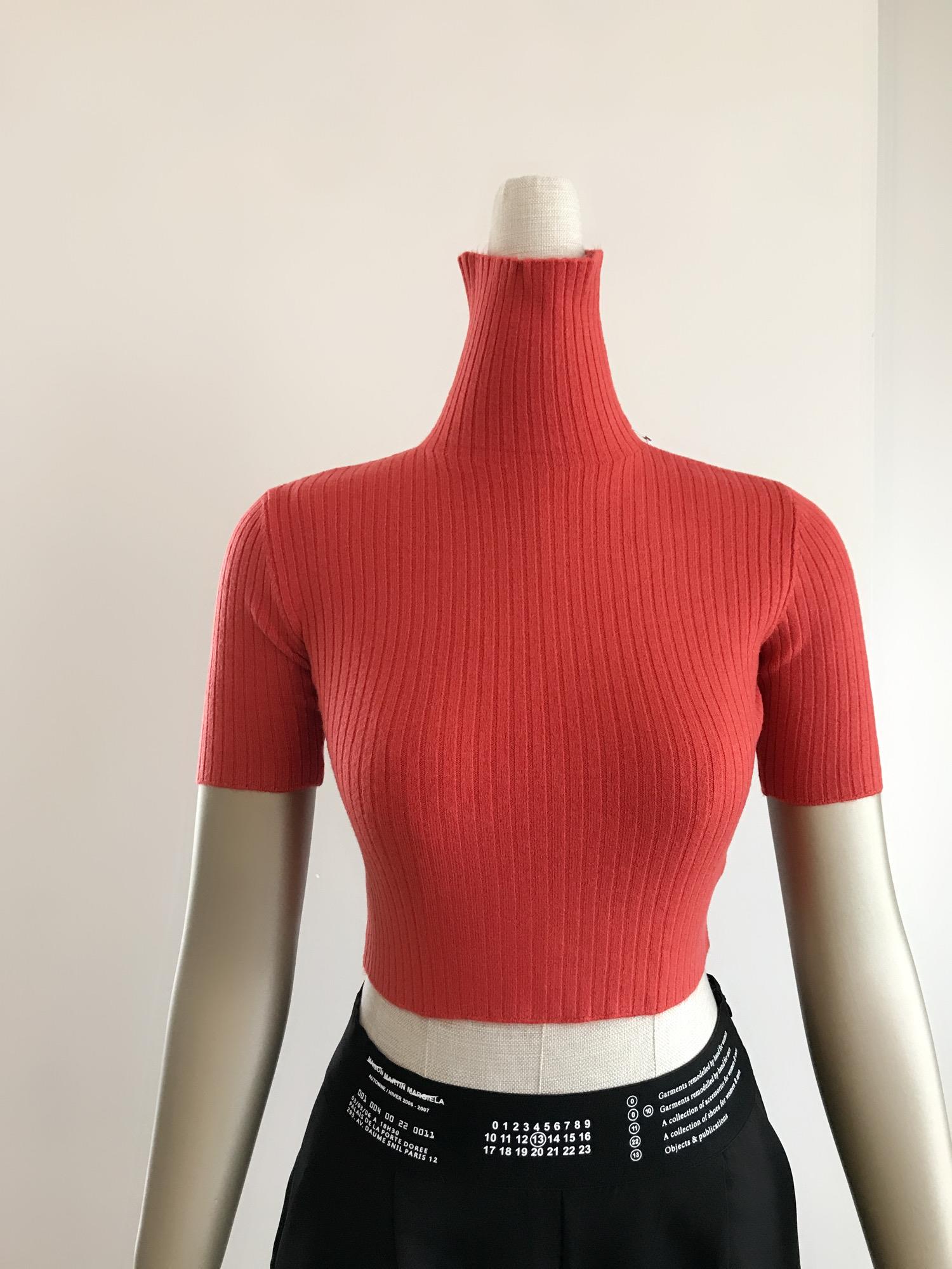 Balıkçı Yaka Kırmızı Kısa Kollu Crop Top