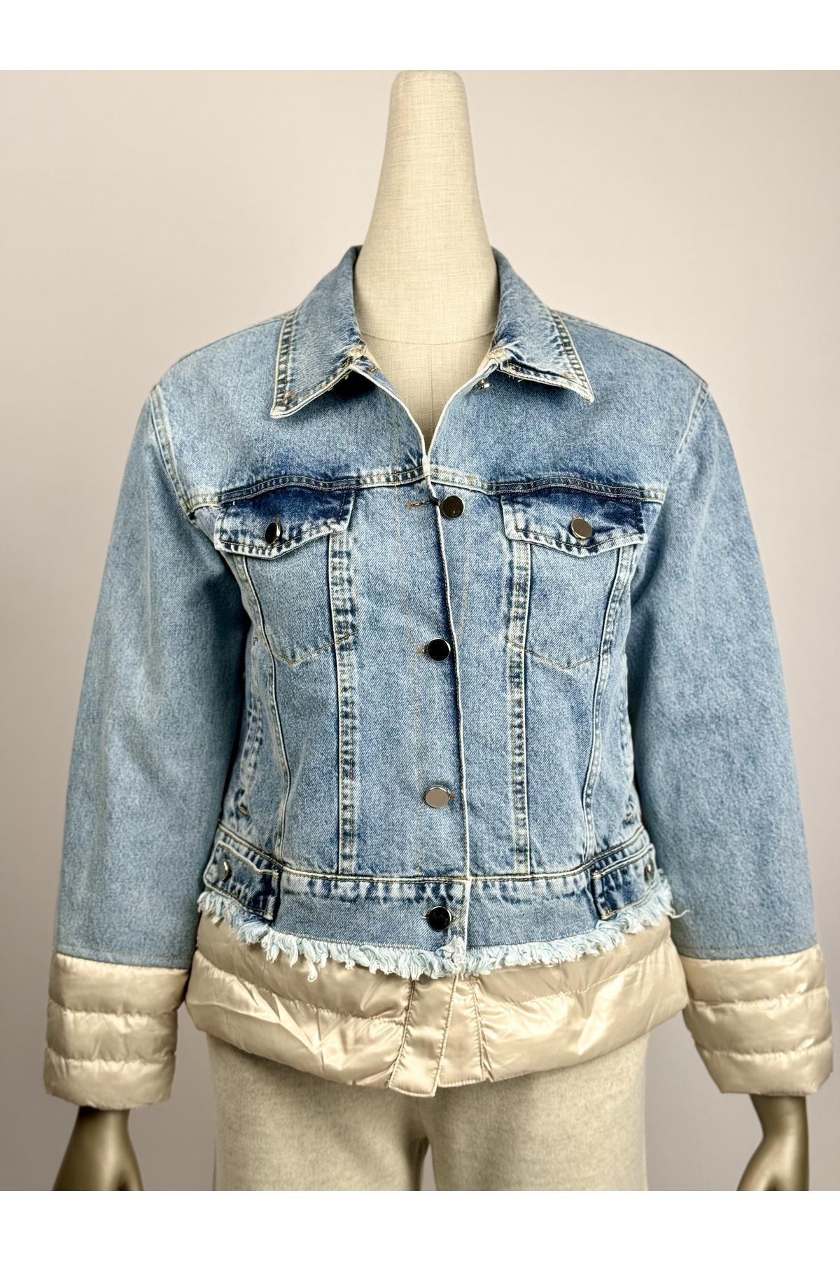 Denim Içi Dolgulu Yakası Tüylü Mont