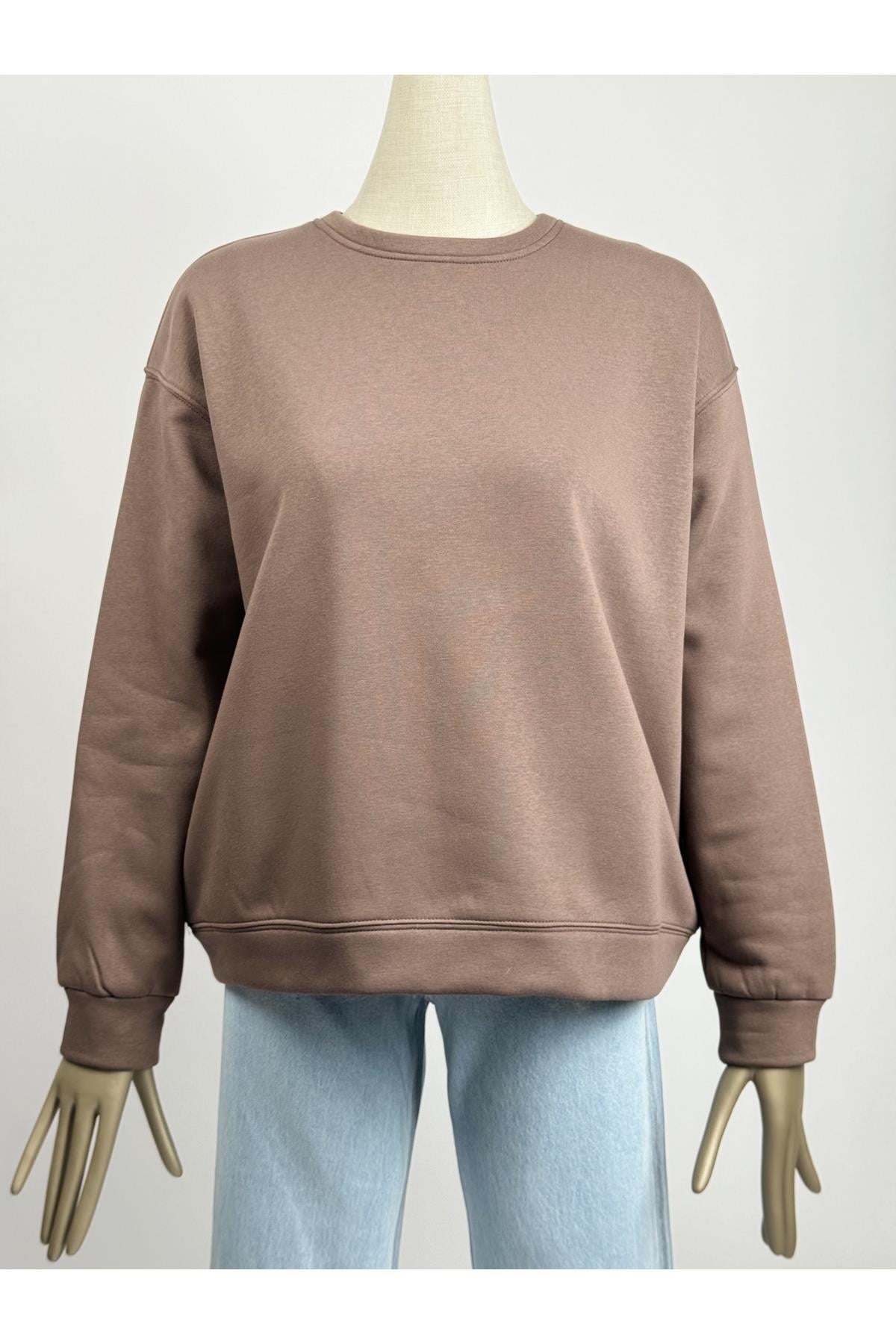 Kahverengi Bisiklet Yaka Oversize Sweatshirt