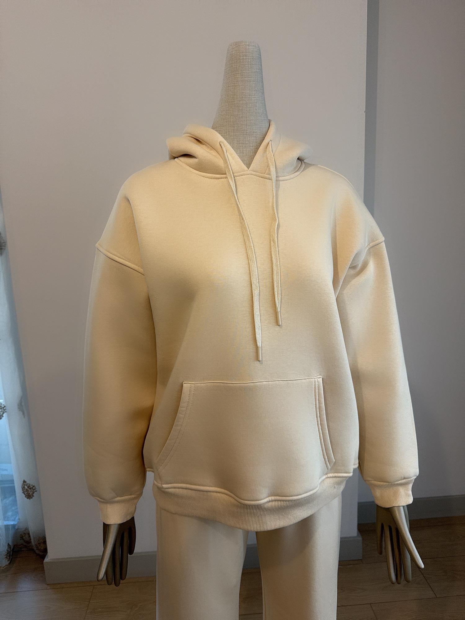 Kapüşonlu Kanguru Cepli Sweatshirt Krem