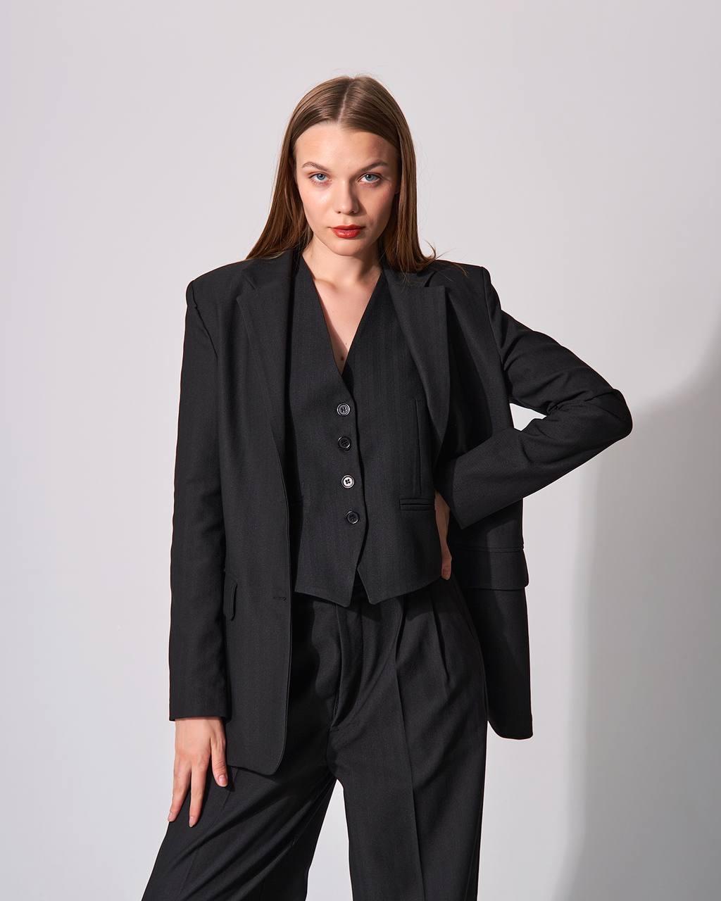 SİYAH İNCE ÇİZGİLİ BLAZER CEKET