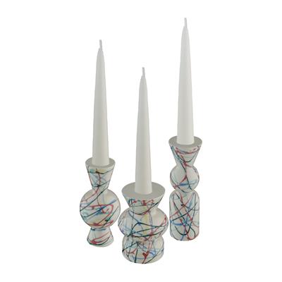 Goody El Yapımı Porselen Şamdan Seti / Beyaz Artistik