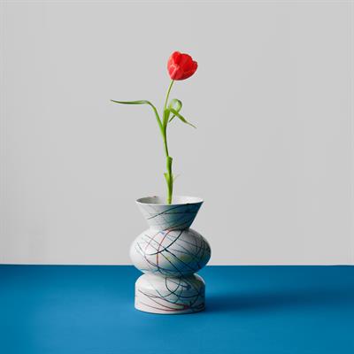 Goody Round El Yapımı Porselen Vazo / Gri - Yeşil Artistik