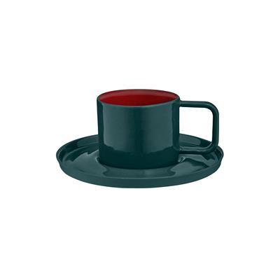 Josephine El Yapımı Porselen Türk Kahvesi Fincanı & Tabağı / Yeşil - Kırmızı