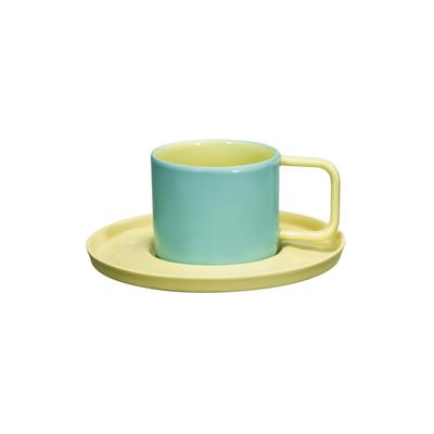 Josephine El Yapımı Porselen Türk Kahvesi Fincanı & Tabağı / Mint Yeşili - Sarı
