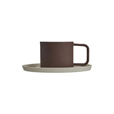 Josephine Handmade Porcelain Turkish Coffee Cup & Plate / Brown - White