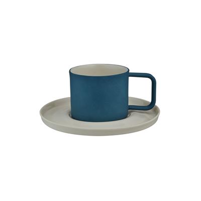 Josephine El Yapımı Porselen Türk Kahvesi Fincanı & Tabağı / Ege Mavi - Beyaz