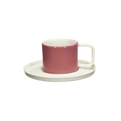 Josephine El Yapımı Porselen Türk Kahvesi Fincanı & Tabağı / Pembe - Beyaz