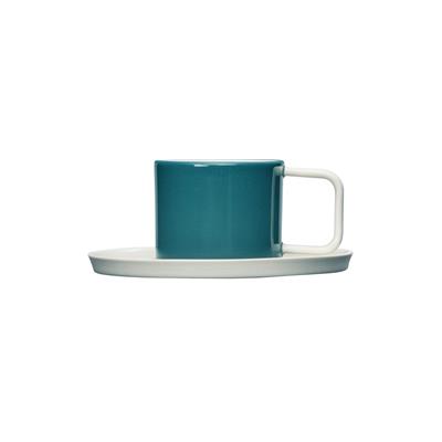 Josephine El Yapımı Porselen Türk Kahvesi Fincanı & Tabağı / Yeşil - Beyaz