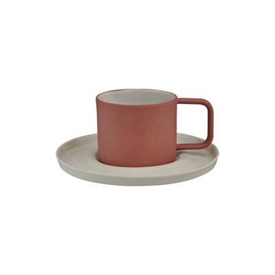 Josephine El Yapımı Porselen Türk Kahvesi Fincanı & Tabağı / Kiremit - Beyaz