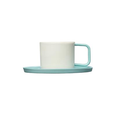 Josephine El Yapımı Porselen Türk Kahvesi Fincanı & Tabağı / Beyaz - Mint Yeşili